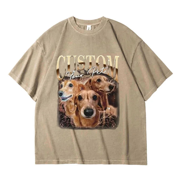 Custom Pet Photo Printing Vintage Pepper Color T-shirt Retro 90s Pepper Color Tee