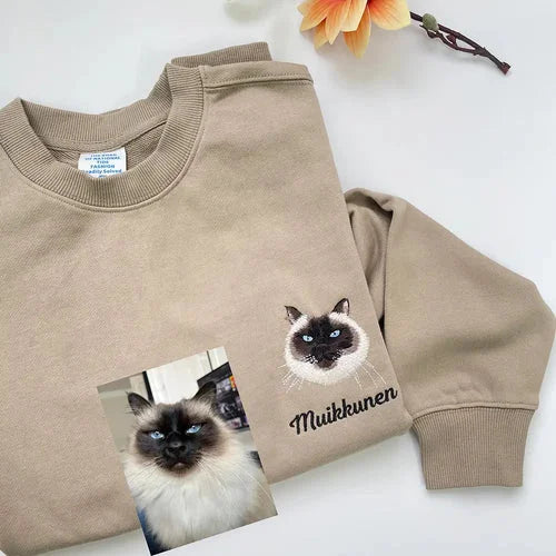 Custom Premium Handcrafted Pet Photo Embroidery T-shirt Sweatshirt Hoodie