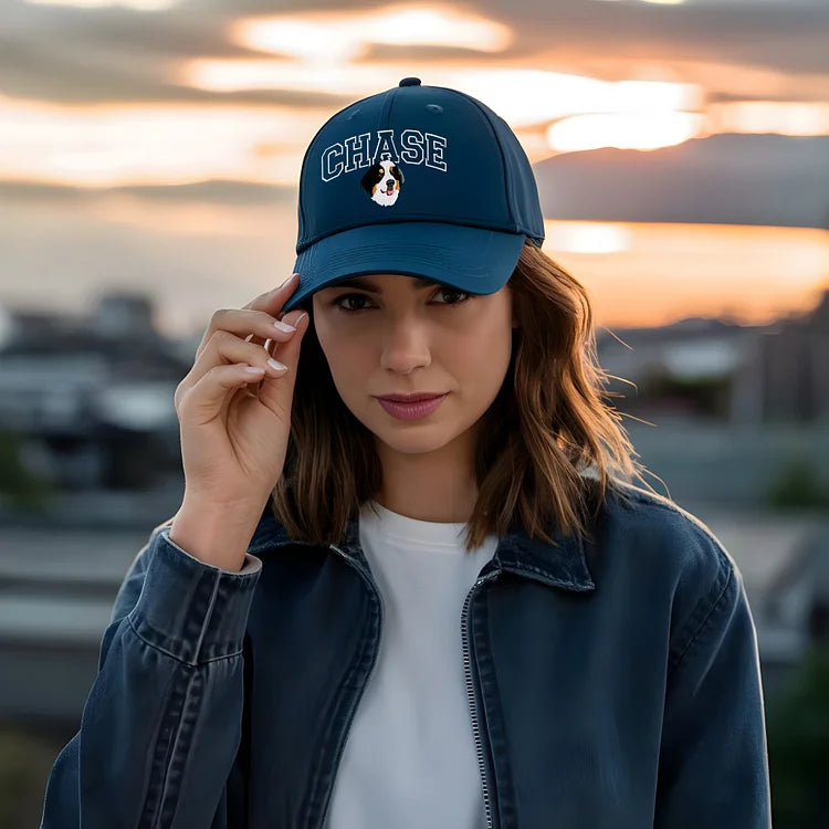 Custom Pet Portrait Embroidered Baseball Cap with Pet Name