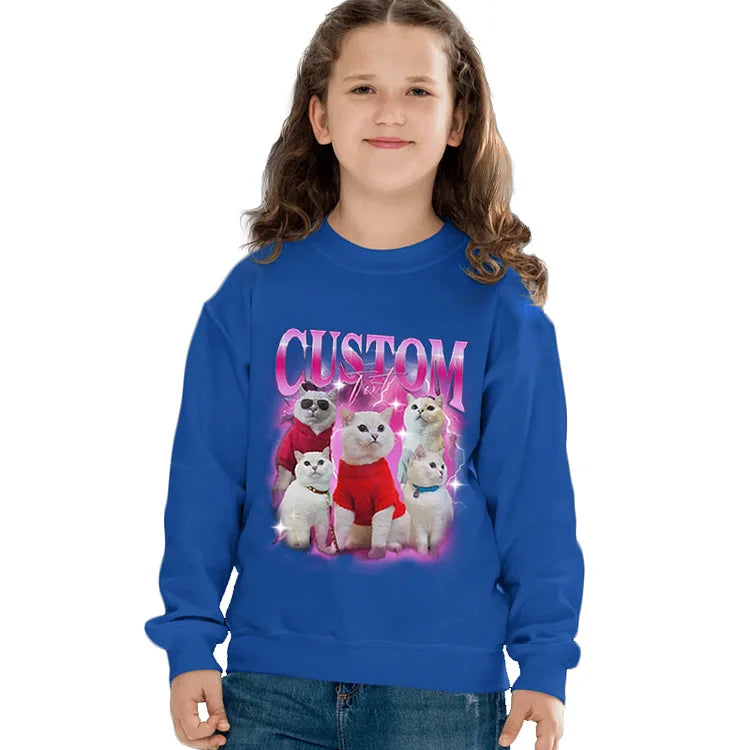 Custom Cat Dog Pet Vintage Unisex T-Shirt | Personalize Bootleg Retro 90's Tee Hoodie Sweatshirt For Kids