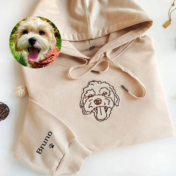 Personalized Pet Portrait Embroidered Sweatshirt, Custom Pet Hoodie with Photo