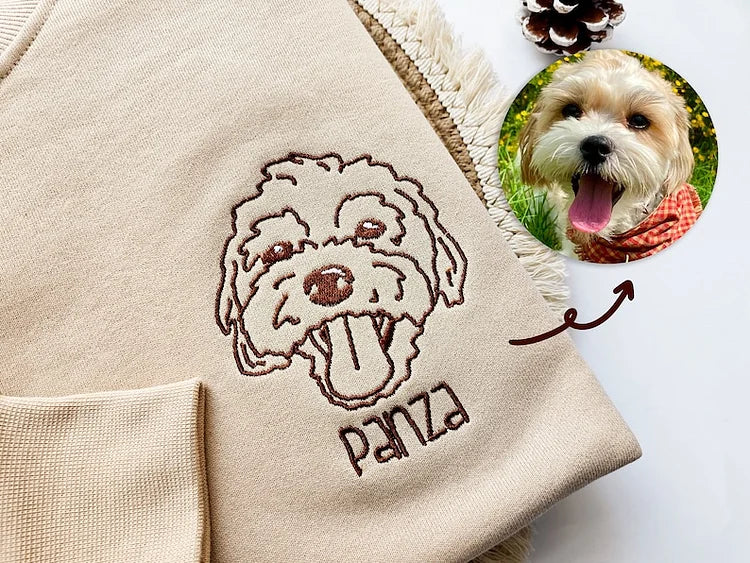 Personalized Pet Portrait Embroidered Sweatshirt, Custom Pet Hoodie with Photo