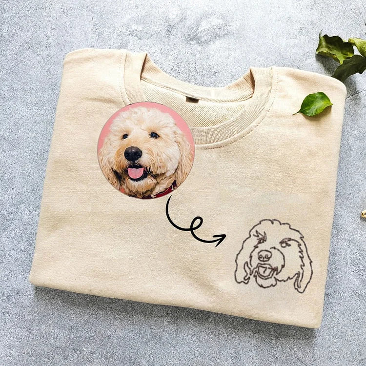 Personalized Pet Portrait Embroidered Sweatshirt, Custom Pet Hoodie with Photo