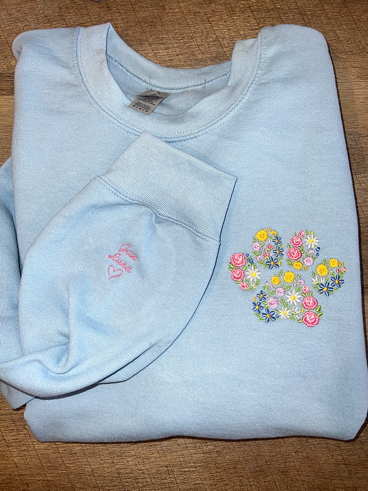 Floral Embroidered Sweatshirt Hoodie with Custom Names on Sleeve