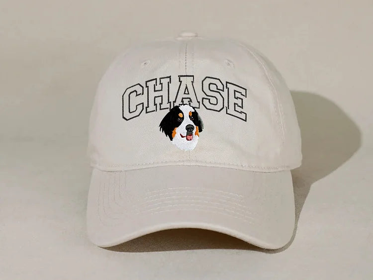 Custom Pet Portrait Embroidered Baseball Cap with Pet Name