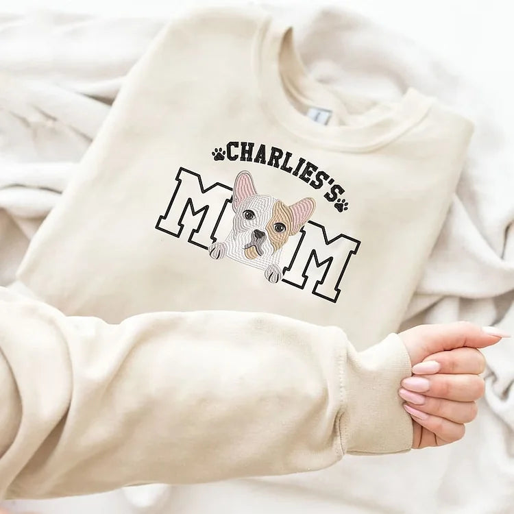 Custom Embroidery Portrait Dog Mom/Dog Dad Sweatshirt with Pet Name