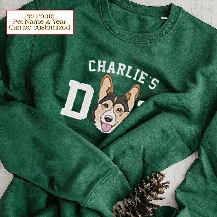 Personalized Embroidered Dog Dad Sweatshirt From Photo- Custom Dog Portrait Embroidered Hoodie