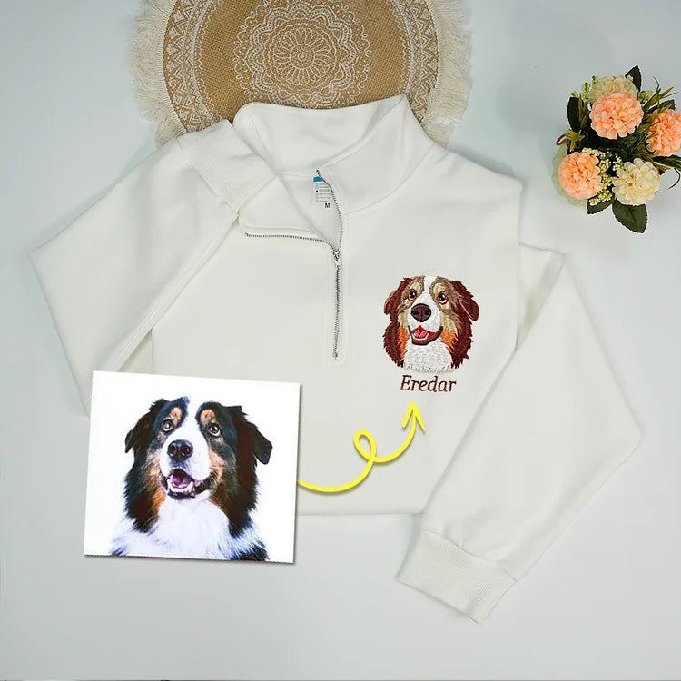 Personalized Pet Portrait Embroidered Quarter-Zip Sweatshirt