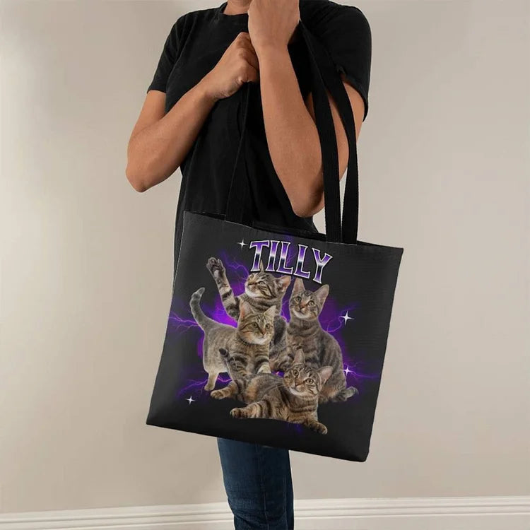 Retro Pet Tote Bag, Personalized Pet Tote, 90s Bootleg Custom Photo Tote Bag