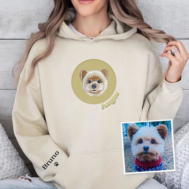 Personalized Pet Embroidered Sweatshirt Custom Pet Portrait Tee HoodiePersonalized Pet Embroidered Sweatshirt Custom Pet Portrait Tee Hoodie