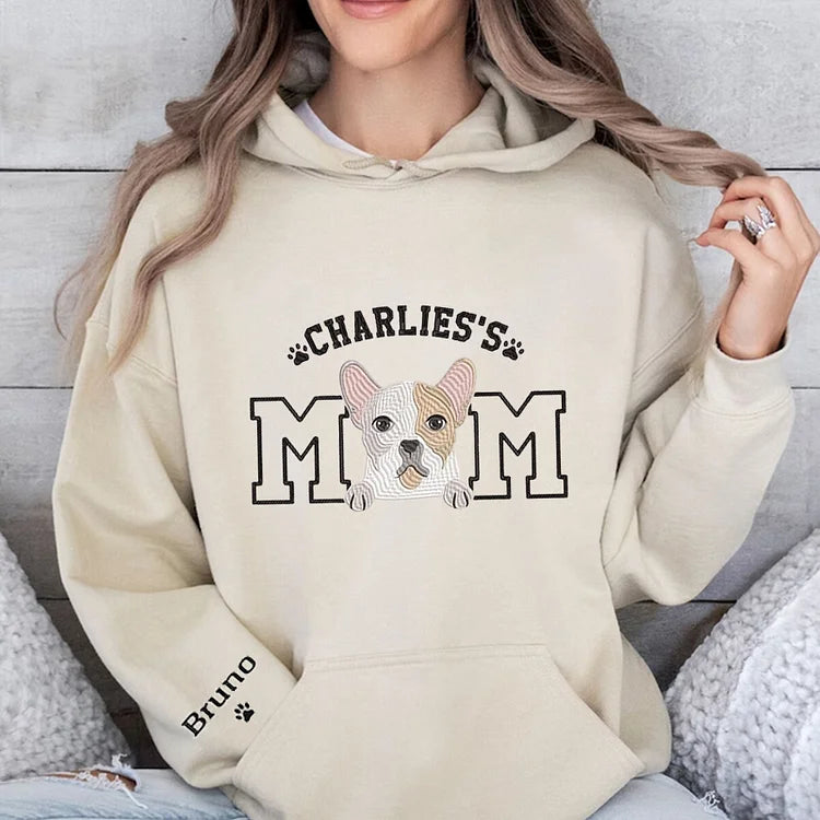 Custom Embroidery Portrait Dog Mom/Dog Dad Sweatshirt with Pet Name