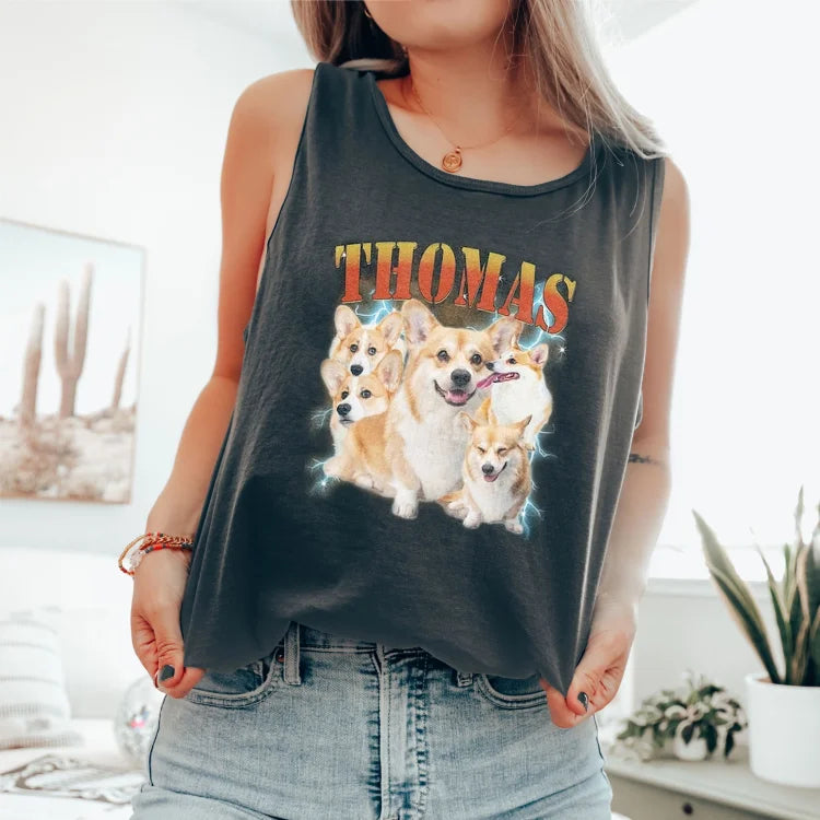 Vintage Custom Dog Tank Top Pet Tank Top, 90's Custom Photo Vintage Printing Tank Top